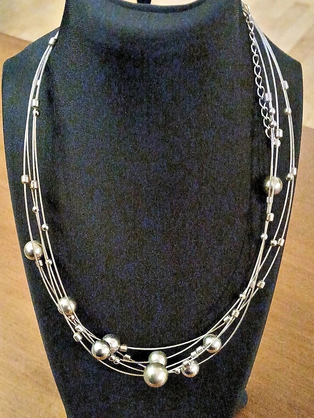 Lia Sophia Silver-tone Multi-Strand Beaded Statement Necklace 16"